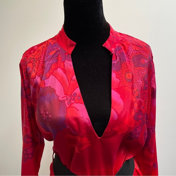 D.E.P.T Red and Purple Floral Print Long Sleeve Dress Size L - Picture 2 of 8